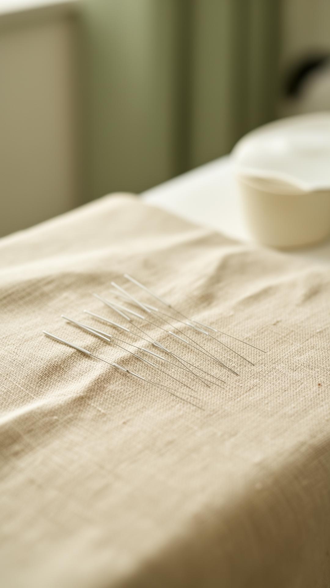 Acupuncture needles on a linen cloth in a calm Greensborough clinic